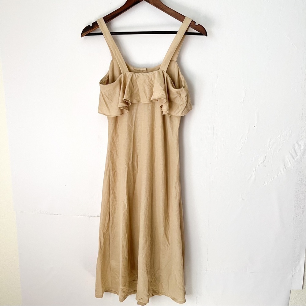 Gianni Bini Button Front Dress Women Size XS Beige Sleeveless Ruffle Bust Midi - Picture 3 of 8